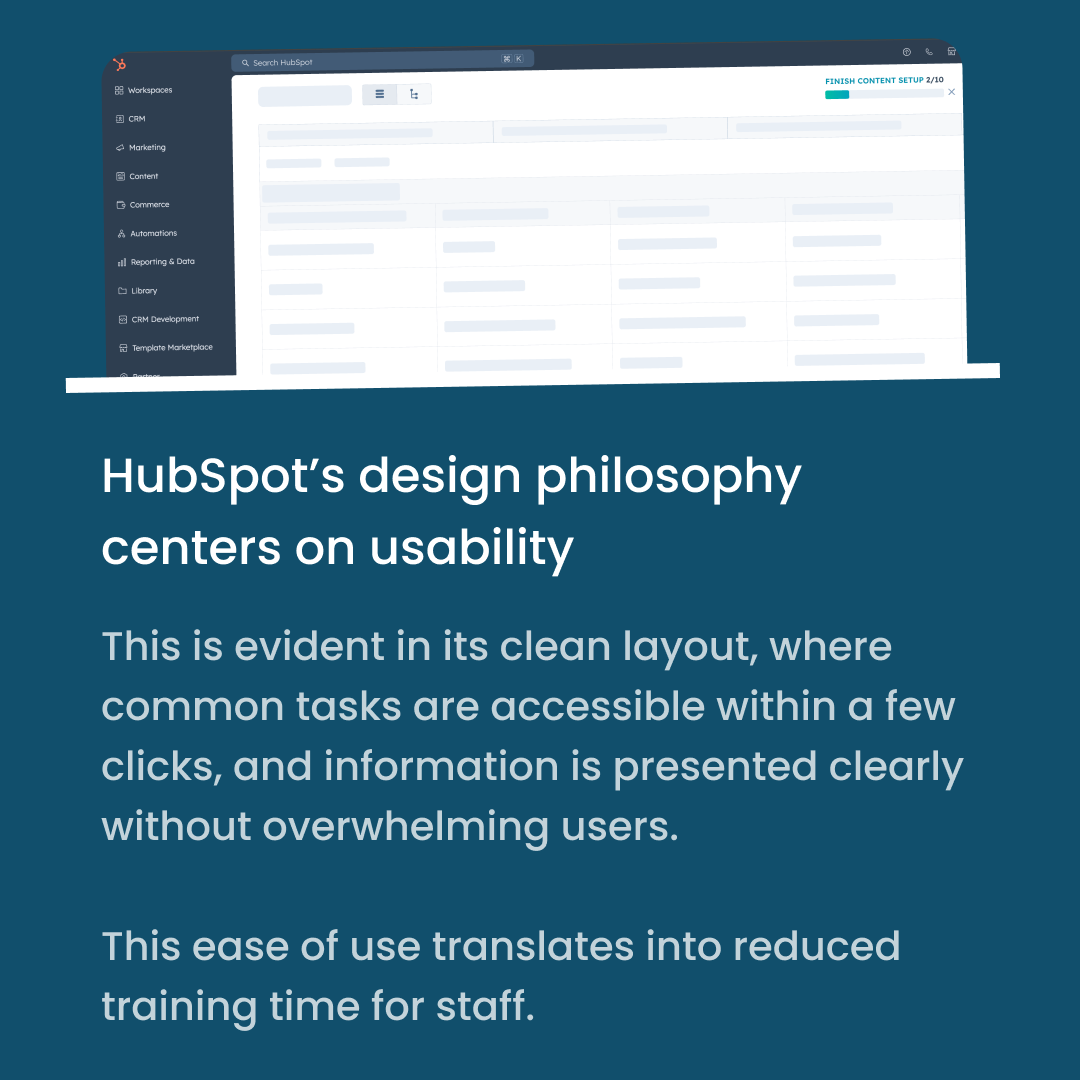 HubSpot's design philosophy centers on usability, so you don't need to spend a whole lot of time training staff on it.