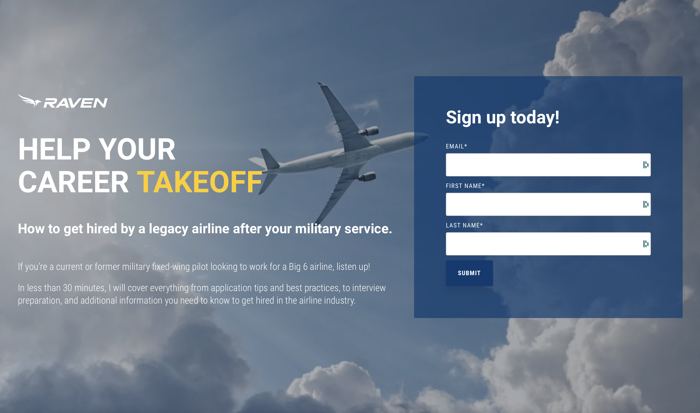 Raven Careers Webinar Sign Up Landing Page