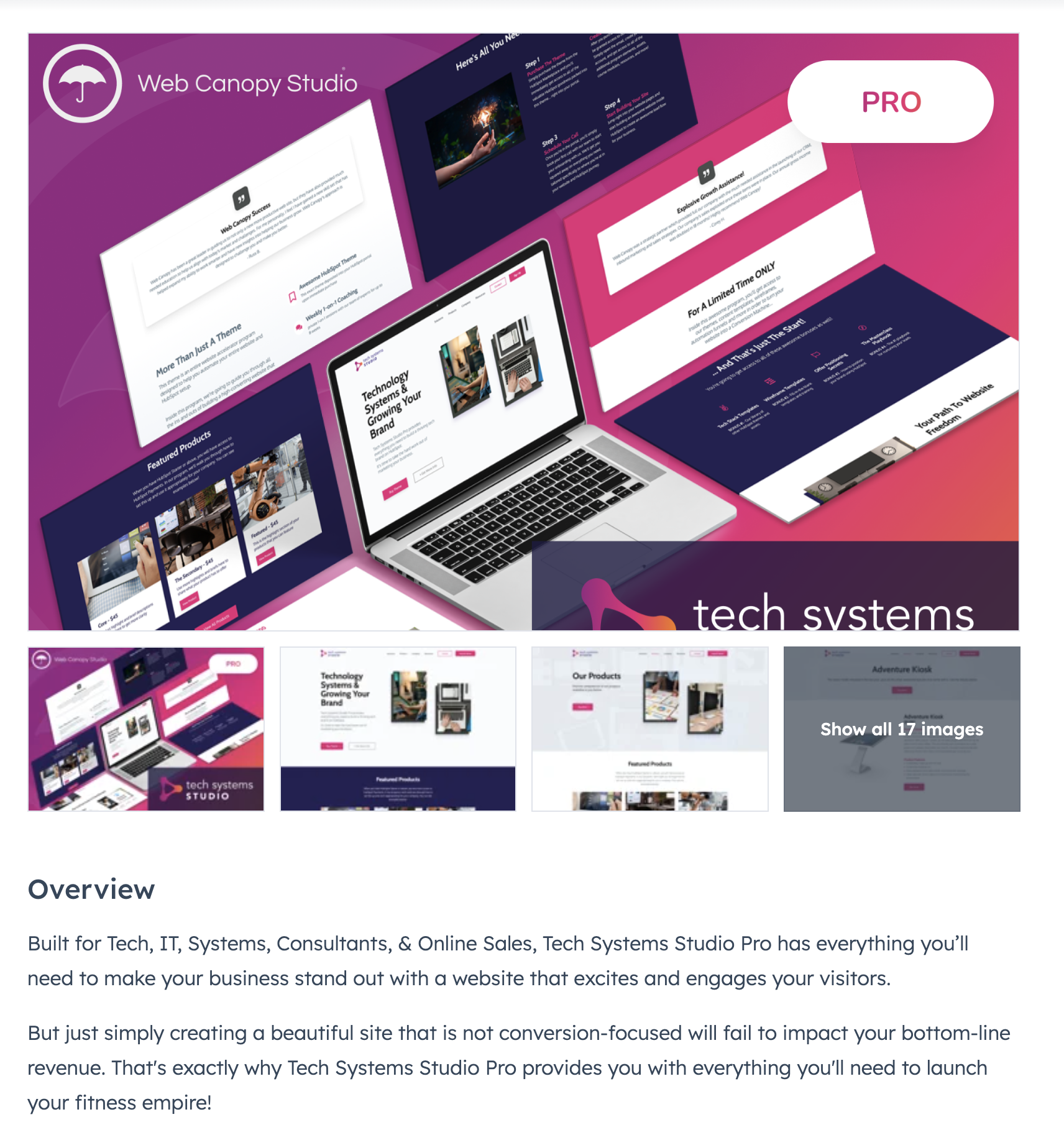 Listing page for the Tech Systems Studio Theme by Web Canopy Studio
