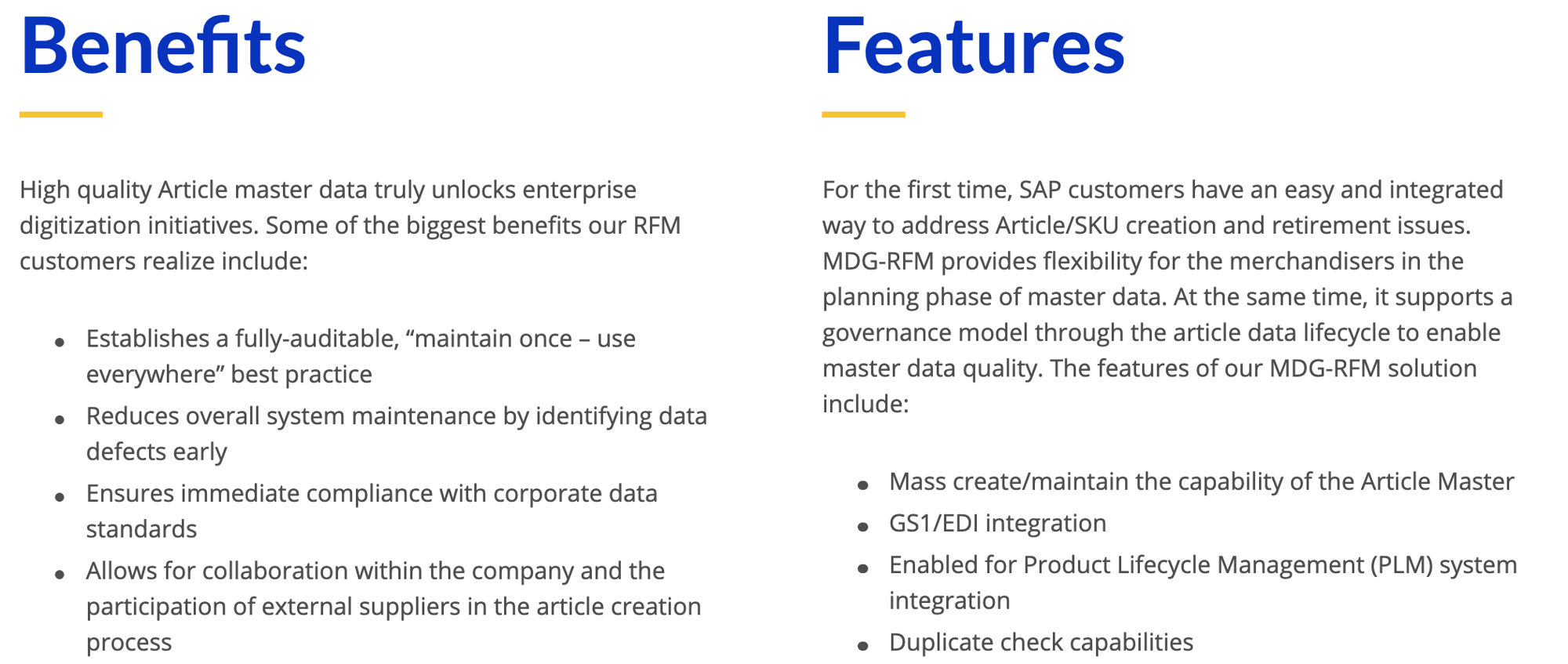 Benifits and features section