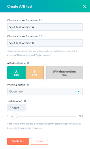 Screenshot: HubSpot create A/B test example graphic