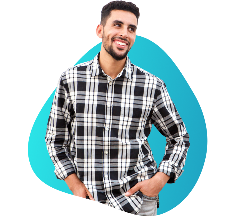 man in teal shape